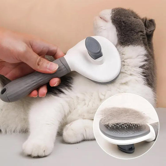 Self-Cleaning Slicker Brush for Pets - One-Button Hair Removal Comb for Cats and Dogs