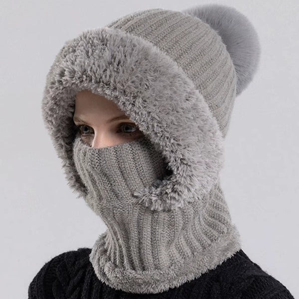 Winter Full Face Cover Hat Scarf Set Women Outdoor Windproof Earflap Skullies Beanies Hats Plush Thicken Warm Balaclava Ski Caps